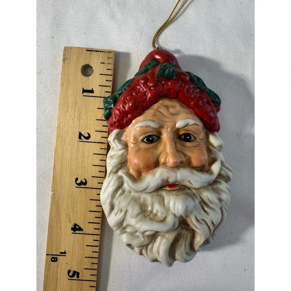 Santa Claus Ornaments Red White Vintage Style Set of 2